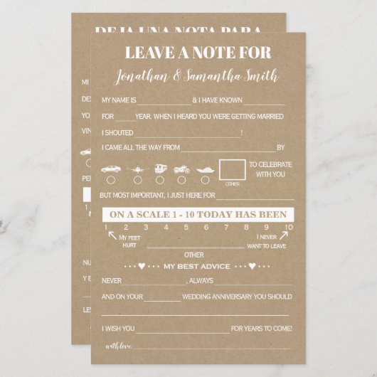 Verlass eine Notiz für eine zweisprachige rustikal (Vorne/Hinten)