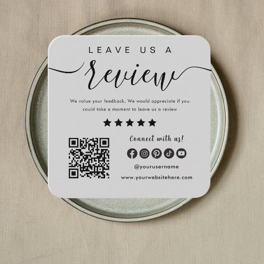 Verlass eines QR Code Social Media Gray Logos Quadratische Visitenkarte