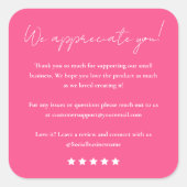 Verlass uns ein Review-Skript Vielen Dank Hot Pink Quadratischer Aufkleber (Vorderseite)