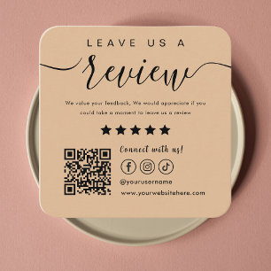 Verlass uns ein Review Social Media Qr-Logo Rustik Quadratische Visitenkarte