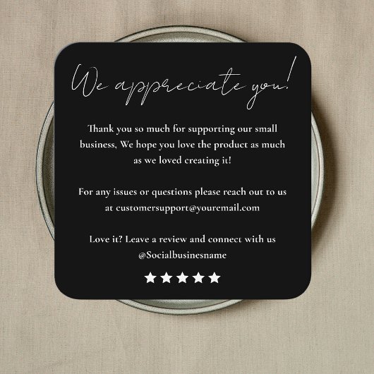 Verlass uns eine Überprüfung | Feedback des Kunden Quadratische Visitenkarte