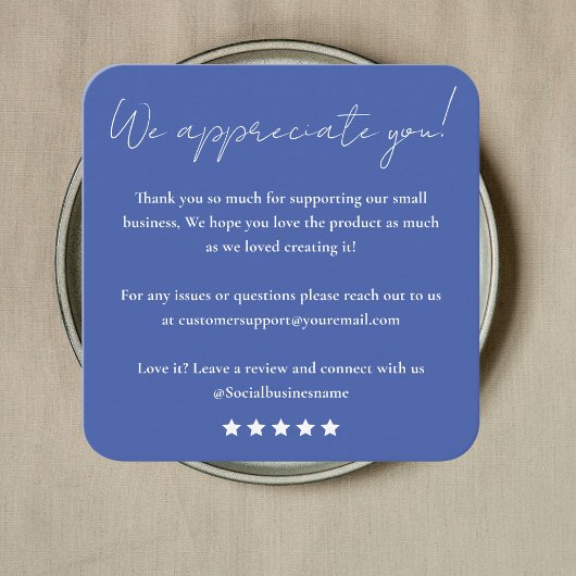 Verlass uns eine Überprüfung | Feedback des Kunden Quadratische Visitenkarte