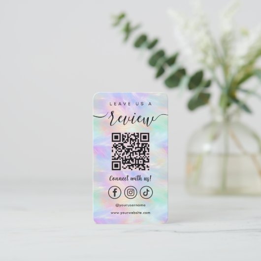 Verlass uns eine Überprüfung QR Code Iridescent Op Visitenkarte (Stehend Vorderseite)
