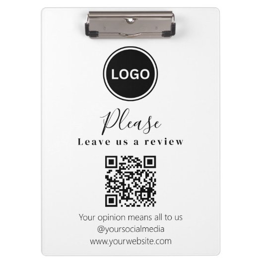 Verlass uns eine Überprüfung | QR-Code Modern Busi Klemmbrett (Vorderseite)