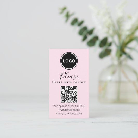 Verlass uns eine Überprüfung | QR-Code Modern Busi Visitenkarte (Stehend Vorderseite)