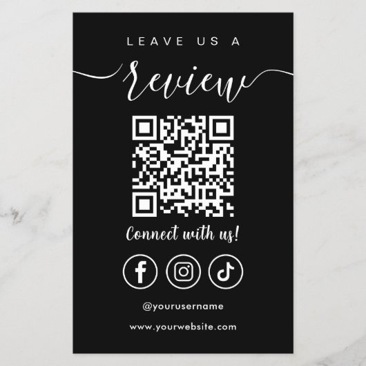 Verlass uns einen QR-Code Social Media Logo Black Flyer (Vorne)