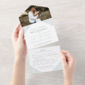 Verlasse Foto für Hochzeitsweiße gedämpfte grüne All In One Einladung (Abreißen)