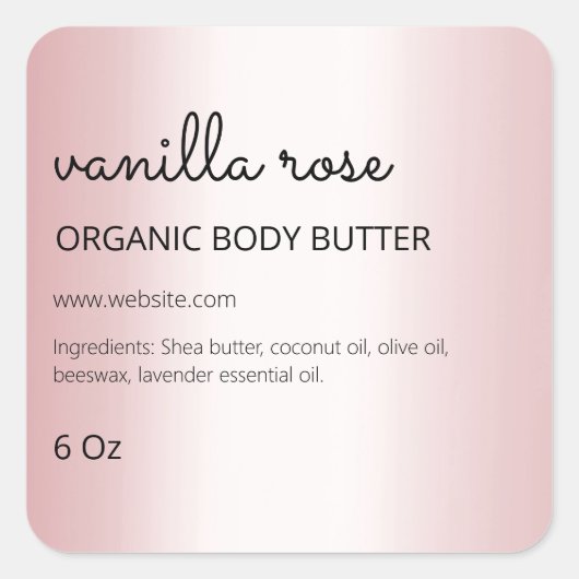 Verlassen Side Margin Rose Gold Body Butter Labels Quadratischer Aufkleber (Vorderseite)