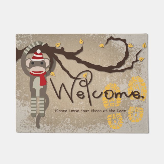 Verlassen Sie Ihre Schuhe am Tür-Socken-Affen Fußmatte (Vorderseite)