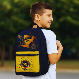 Verlassen Yellow-Motorrad-Monogram-Schulboys Bedruckter Rucksack