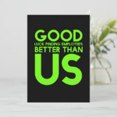 Verlassend oder gefeuerte Mitarbeiter, die lustige Dankeskarte (Stehend Vorderseite)