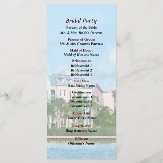 Verlassend Paradise Island Hochzeitsprogramm Programm (Rückseite)