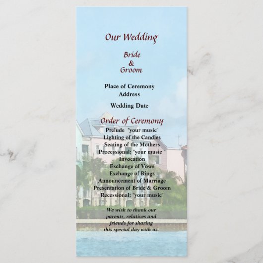 Verlassend Paradise Island Hochzeitsprogramm Programm (Vorderseite)