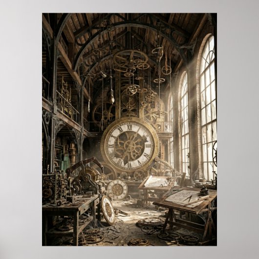 Verlassene Uhrwerk-Werkstatt Poster (Vorne)
