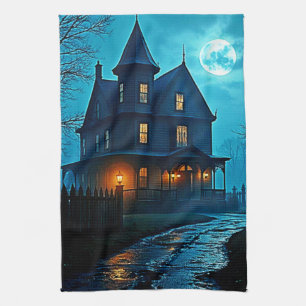 Verlassene Villa Blue Mondlicht Nacht Design Geschirrtuch