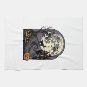 Verlassene Ziegenmond-Vintage-Halloween-Silhouette Geschirrtuch