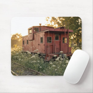 Verlassener Bremserwagen auf einem Wildblumenfeld Mousepad