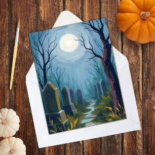Verlassener Friedhof   Gruselige Halloween-Malerei Feiertagskarte