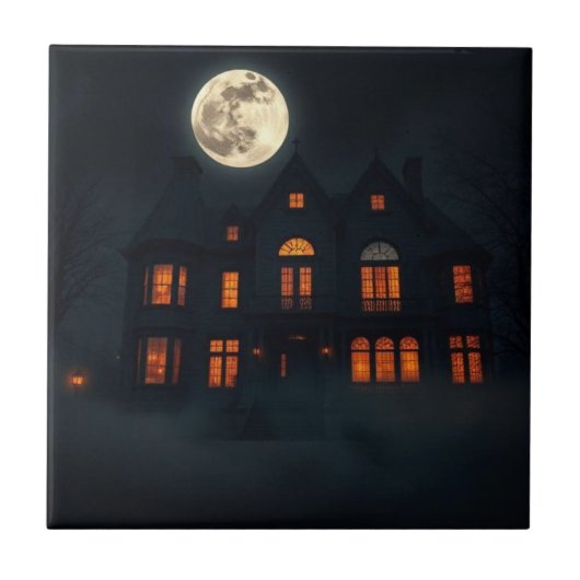 Verlassener gotischer Herrensitz Halloween Keramik Fliese (Vorderseite)