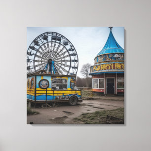 Verlassener Jahrmarkt Leere Riesenrad und Zelt Leinwanddruck