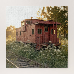 Verlassener Schuppen in einem Wildblumenfeld Puzzle