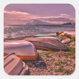 Verlassener Strand der Ruderboot- L'Olla, Altea Quadratischer Aufkleber