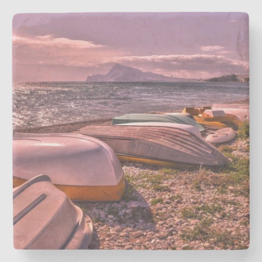 Verlassener Strand der Ruderboot-| L'Olla, Altea Steinuntersetzer (Vorderseite)