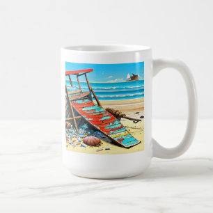 Verlassener Strand Verlassenes Boot KI-generierte  Kaffeetasse