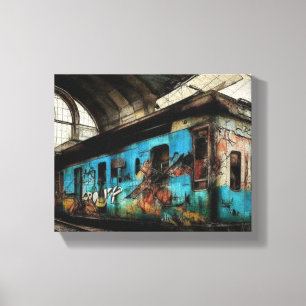 Verlassener Zug mit Graffiti Urban Street Art Leinwanddruck