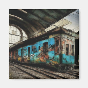 Verlassener Zug mit Graffiti Urban Street Art Magnet