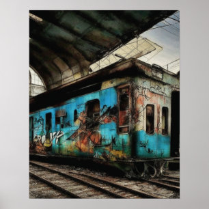 Verlassener Zug mit Graffiti Urban Street Art Poster