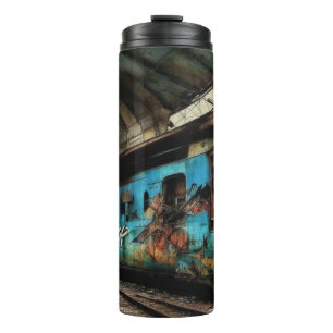 Verlassener Zug mit Graffiti Urban Street Art Thermosbecher