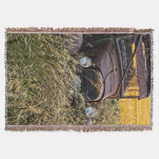 Verlassenes altes Auto im hohen Gras Decke (Vorderseite)