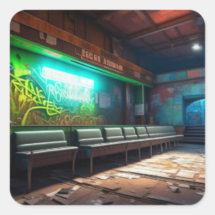 Verlassenes Gebäude Urban Decor Quadratischer Aufkleber