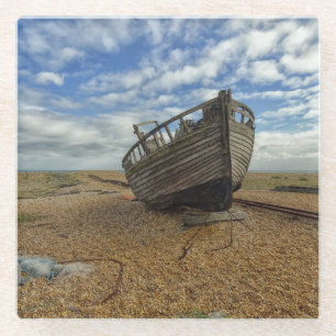 Verlassenes hölzernes Fischerboot   Dungeness Glasuntersetzer