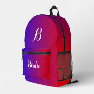 Verlauf in Blau und Rot (Initialbuchstabe des Name Bedruckter Rucksack