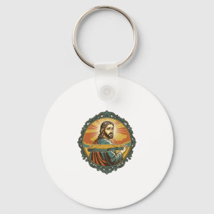 Verlegener Jesus stolpert auf ebener Fläche öffent Schlüsselanhänger