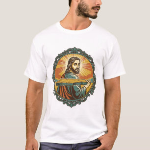 Verlegener Jesus stolpert auf ebener Fläche öffent T-Shirt