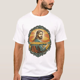 Verlegener Jesus stolpert auf ebener Fläche öffent T-Shirt