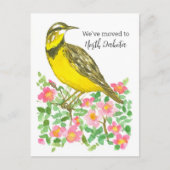 Verlegung der Ankündigung North Dakota Meadowlark Postkarte (Vorderseite)