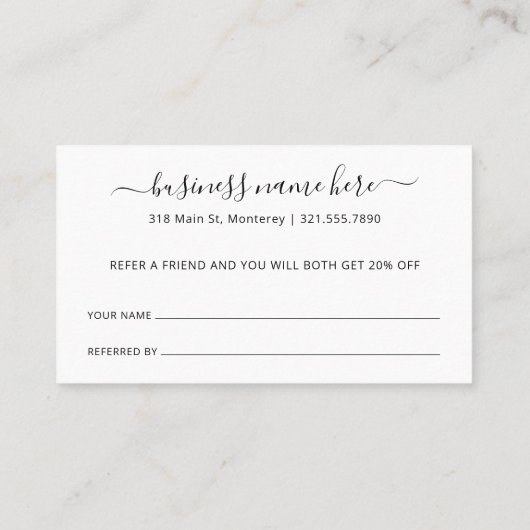 Verleih einer Freundin Schwarz-weißer Schönheitssa Empfehlungskarte (Rückseite)