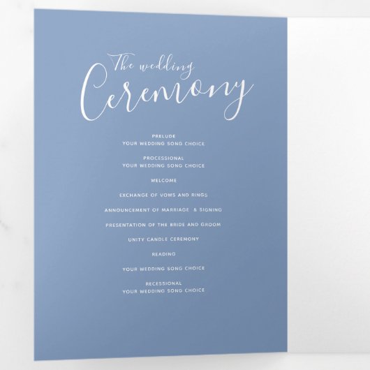 Verleihprogramm für grüne und blaue Hochzeitsfeier Dreifach-gefaltete Programmkarte (Innen Erste Seite)