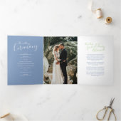 Verleihprogramm für grüne und blaue Hochzeitsfeier Dreifach-gefaltete Programmkarte (Innenseite)