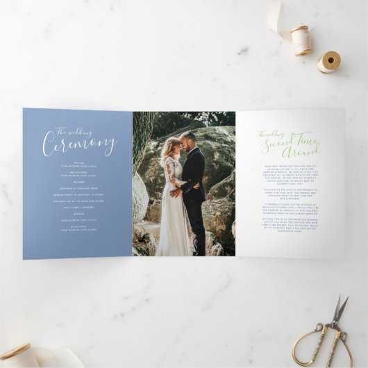 Verleihprogramm für grüne und blaue Hochzeitsfeier Dreifach-gefaltete Programmkarte (Innenseite)