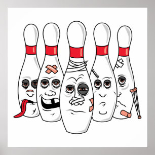 verletzter Bowling Buttone Cartoon Poster