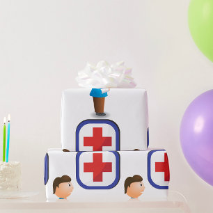 Verletzter Junge mit Arm-Gips Medizinisches Kreuz Geschenkpapier