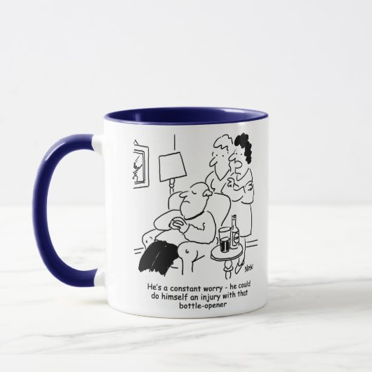 Verletzung durch einen Flaschenöffner. Funny Joke Tasse (Links)