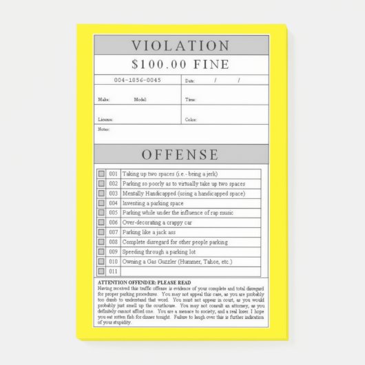 Verletzung von Fakes Post-it Klebezettel (Vorderseite)