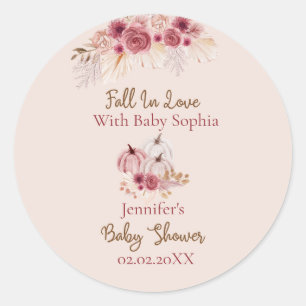 Verlieb dich Boho Rosa Kürbis-Baby-Party Runder Aufkleber