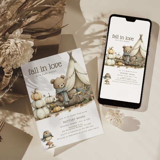 Verlieb dich in die Wald-Bär-Baby-Party im Herbst Einladung